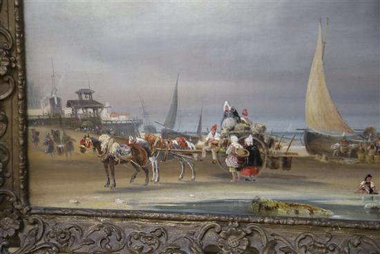 Continental School, pair of oils on canvas, Spanish fisherfolk on the shore, 20 x 29cm